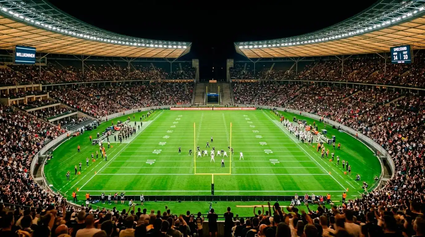 Olympiastadion Berlin mit Football-Markierungen beim NFL Germany Game