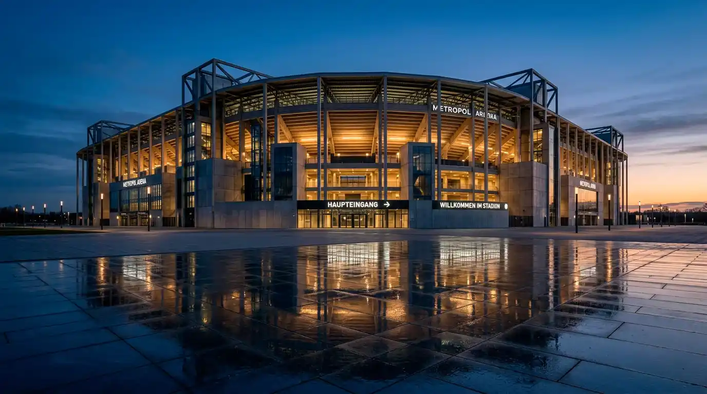 Levis Stadium bei Abendlicht als Austragungsort des Super Bowl LX 2026
